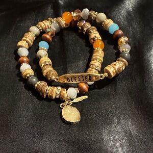 Blessed Beaded Bracelet Set - Gold, Brown, Blue